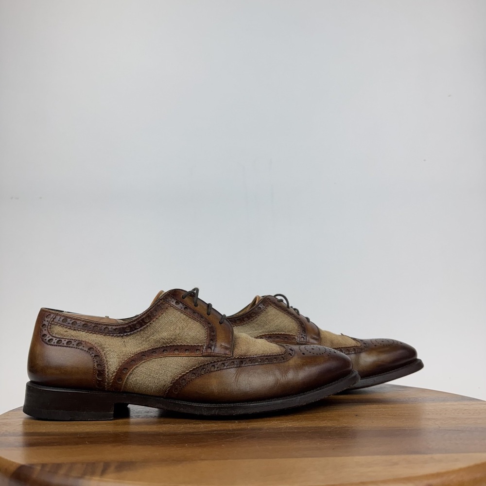 Mens Magnanni Artea Spectator Wingtip Brown Burnished Leather Brogues Size 9 M